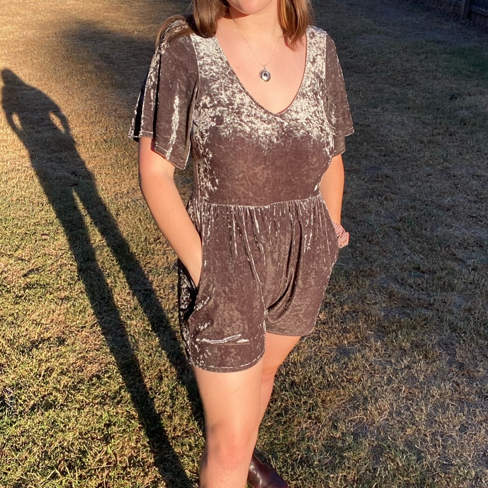 Green American Eagle Velvet Romper